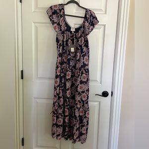 NWT Knox Rose Flutter Short Sleeve A-Line Dress Blue Purple Floral Sz Medium